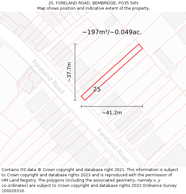 25, FORELAND ROAD, BEMBRIDGE, PO35 5XN: Plot and title map
