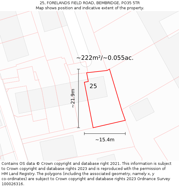 25, FORELANDS FIELD ROAD, BEMBRIDGE, PO35 5TR: Plot and title map