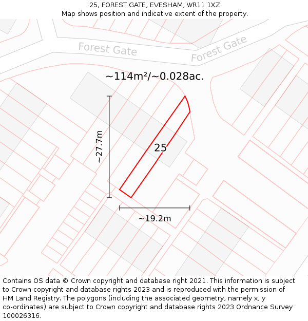 25, FOREST GATE, EVESHAM, WR11 1XZ: Plot and title map