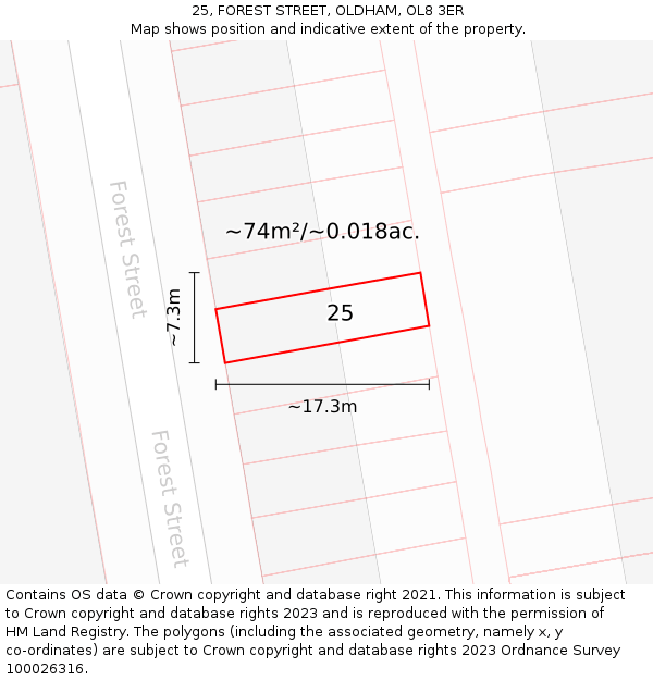 25, FOREST STREET, OLDHAM, OL8 3ER: Plot and title map