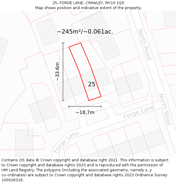 25, FORGE LANE, CRAWLEY, RH10 1QS: Plot and title map