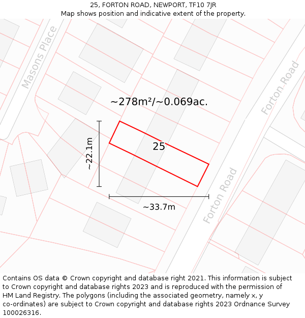 25, FORTON ROAD, NEWPORT, TF10 7JR: Plot and title map