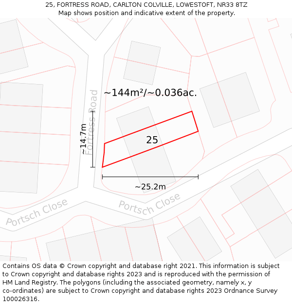 25, FORTRESS ROAD, CARLTON COLVILLE, LOWESTOFT, NR33 8TZ: Plot and title map