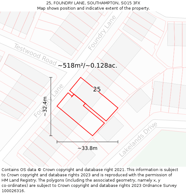 25, FOUNDRY LANE, SOUTHAMPTON, SO15 3FX: Plot and title map