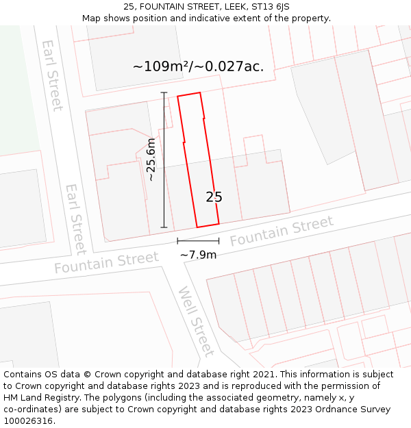 25, FOUNTAIN STREET, LEEK, ST13 6JS: Plot and title map