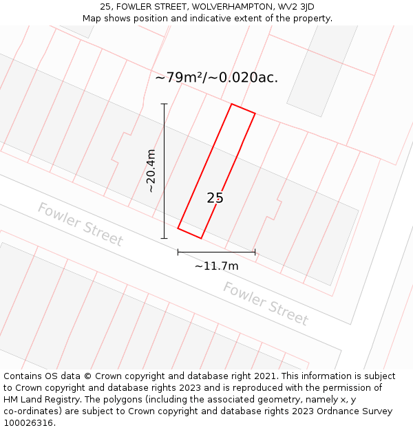 25, FOWLER STREET, WOLVERHAMPTON, WV2 3JD: Plot and title map