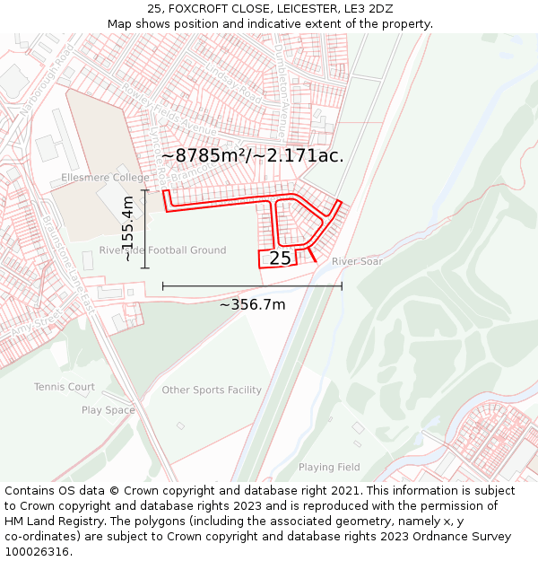 25, FOXCROFT CLOSE, LEICESTER, LE3 2DZ: Plot and title map