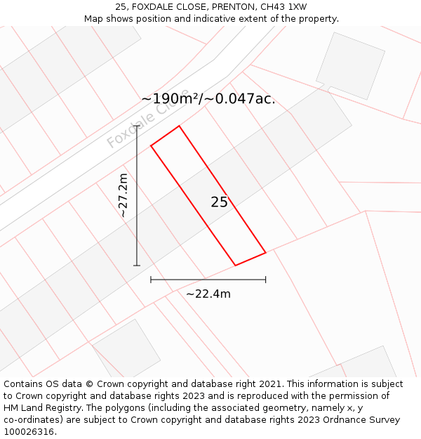 25, FOXDALE CLOSE, PRENTON, CH43 1XW: Plot and title map