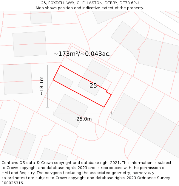 25, FOXDELL WAY, CHELLASTON, DERBY, DE73 6PU: Plot and title map