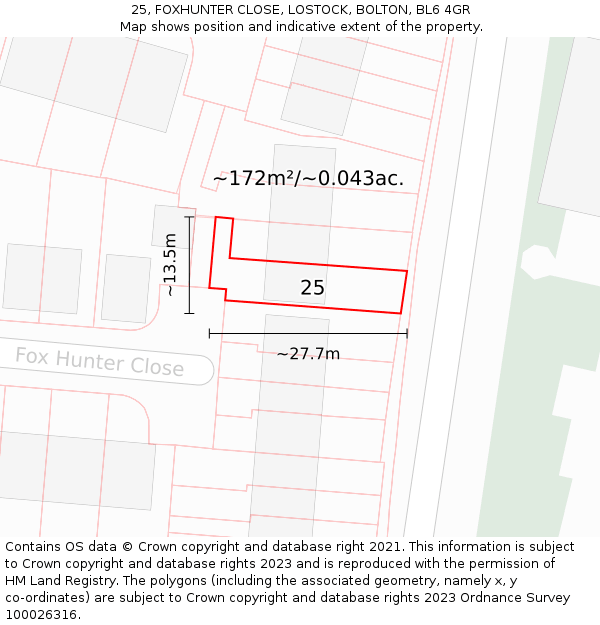 25, FOXHUNTER CLOSE, LOSTOCK, BOLTON, BL6 4GR: Plot and title map