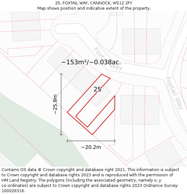 25, FOXTAIL WAY, CANNOCK, WS12 2FY: Plot and title map