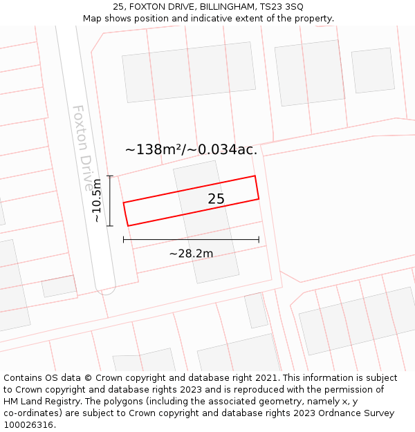 25, FOXTON DRIVE, BILLINGHAM, TS23 3SQ: Plot and title map