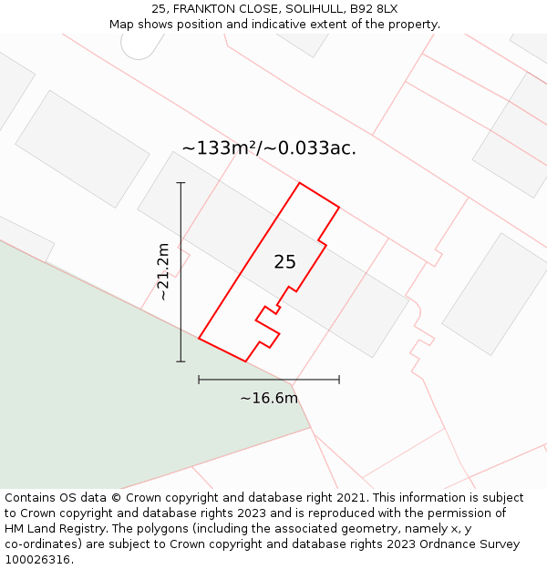 25, FRANKTON CLOSE, SOLIHULL, B92 8LX: Plot and title map
