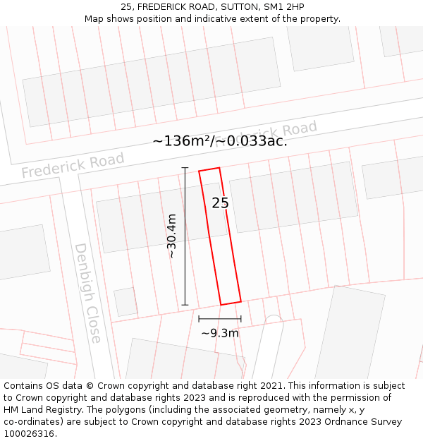25, FREDERICK ROAD, SUTTON, SM1 2HP: Plot and title map