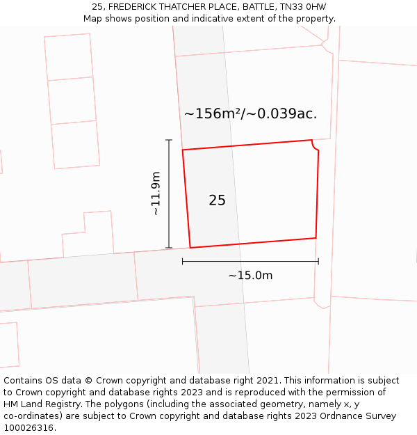 25, FREDERICK THATCHER PLACE, BATTLE, TN33 0HW: Plot and title map