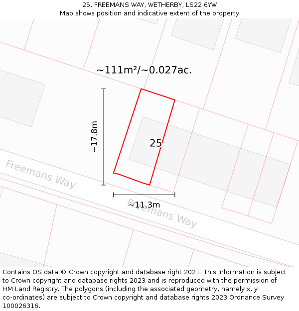 25, FREEMANS WAY, WETHERBY, LS22 6YW: Plot and title map