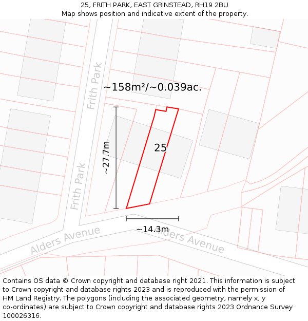25, FRITH PARK, EAST GRINSTEAD, RH19 2BU: Plot and title map