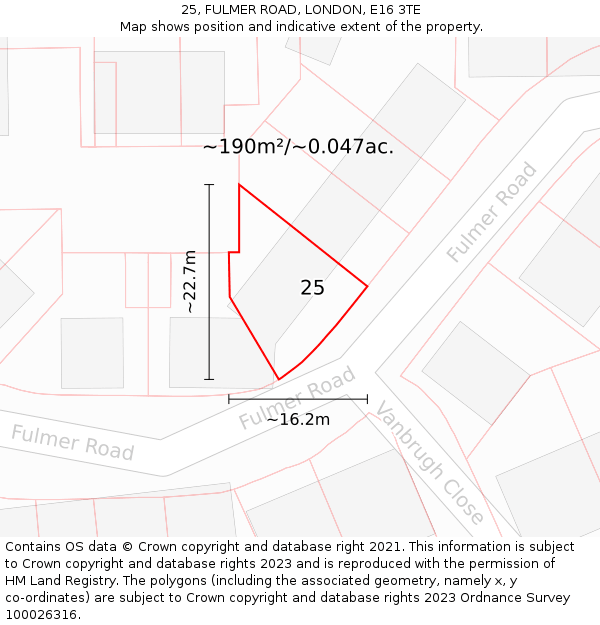 25, FULMER ROAD, LONDON, E16 3TE: Plot and title map