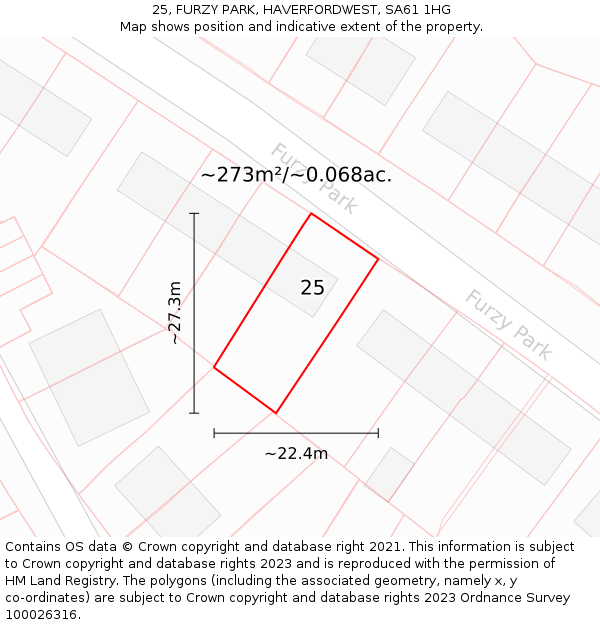 25, FURZY PARK, HAVERFORDWEST, SA61 1HG: Plot and title map