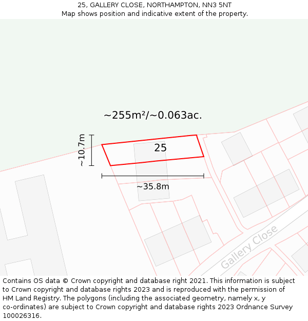 25, GALLERY CLOSE, NORTHAMPTON, NN3 5NT: Plot and title map