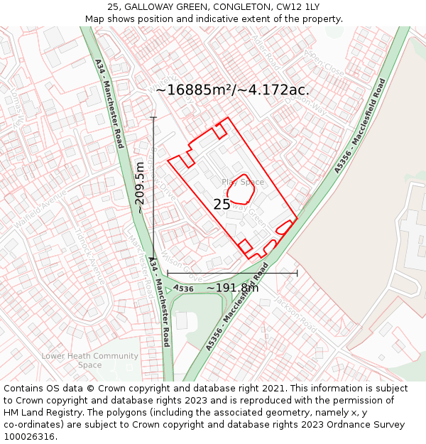25, GALLOWAY GREEN, CONGLETON, CW12 1LY: Plot and title map