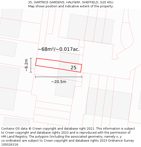 25, GARTRICE GARDENS, HALFWAY, SHEFFIELD, S20 4SU: Plot and title map