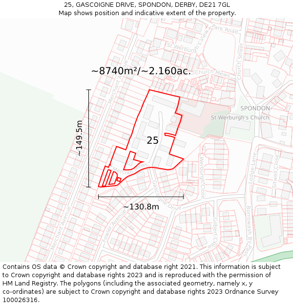 25, GASCOIGNE DRIVE, SPONDON, DERBY, DE21 7GL: Plot and title map