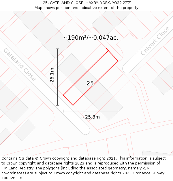 25, GATELAND CLOSE, HAXBY, YORK, YO32 2ZZ: Plot and title map