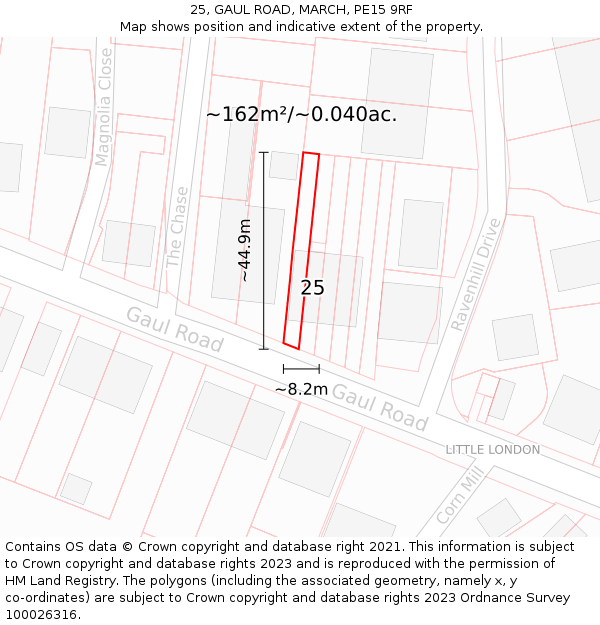25, GAUL ROAD, MARCH, PE15 9RF: Plot and title map