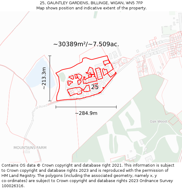 25, GAUNTLEY GARDENS, BILLINGE, WIGAN, WN5 7FP: Plot and title map