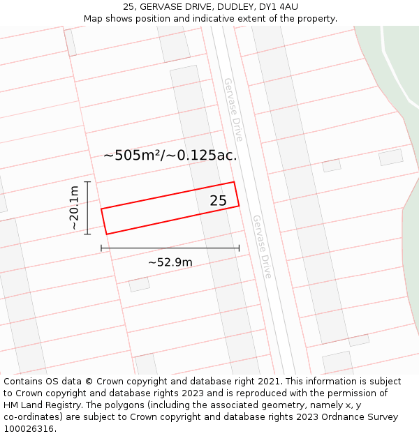 25, GERVASE DRIVE, DUDLEY, DY1 4AU: Plot and title map