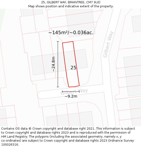 25, GILBERT WAY, BRAINTREE, CM7 9UD: Plot and title map