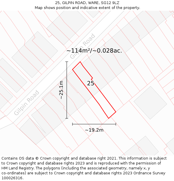 25, GILPIN ROAD, WARE, SG12 9LZ: Plot and title map