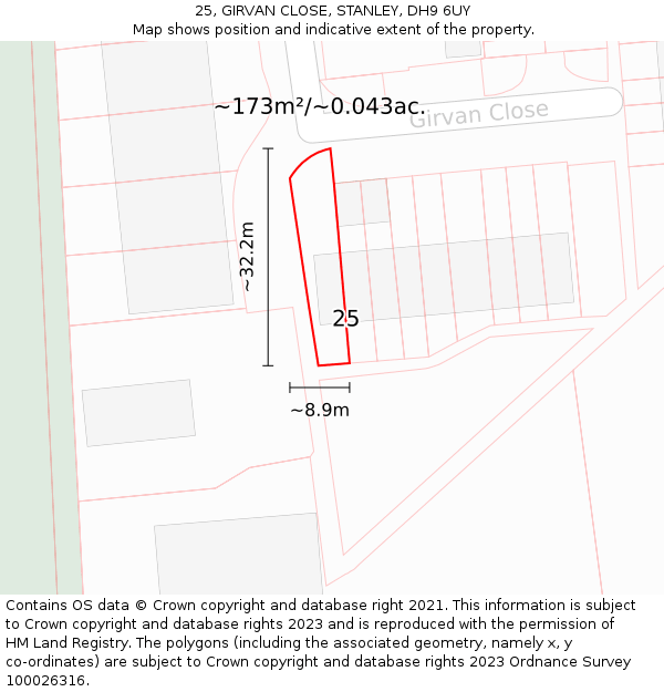 25, GIRVAN CLOSE, STANLEY, DH9 6UY: Plot and title map