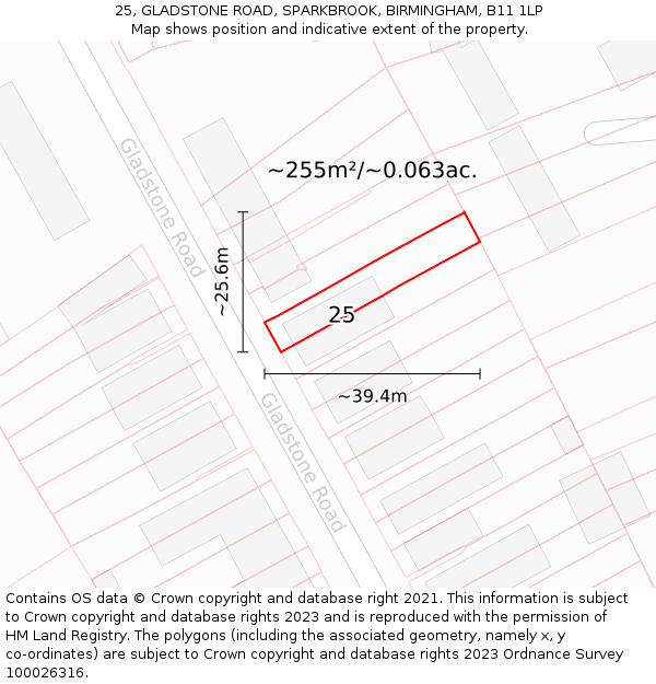 25, GLADSTONE ROAD, SPARKBROOK, BIRMINGHAM, B11 1LP: Plot and title map