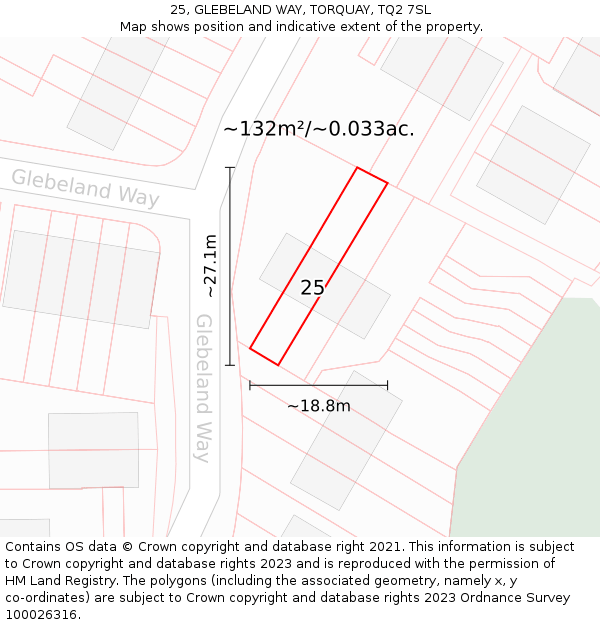 25, GLEBELAND WAY, TORQUAY, TQ2 7SL: Plot and title map