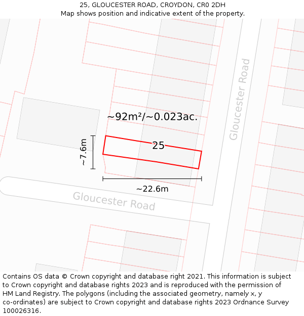 25, GLOUCESTER ROAD, CROYDON, CR0 2DH: Plot and title map