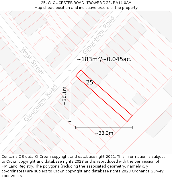 25, GLOUCESTER ROAD, TROWBRIDGE, BA14 0AA: Plot and title map