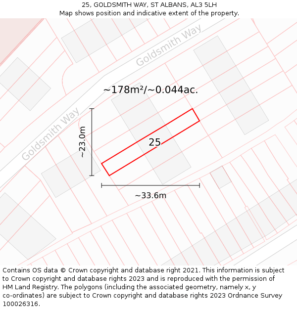 25, GOLDSMITH WAY, ST ALBANS, AL3 5LH: Plot and title map