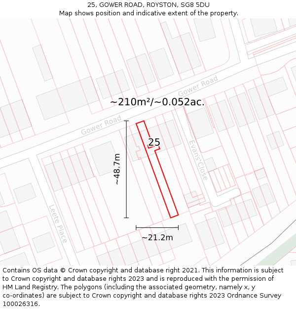 25, GOWER ROAD, ROYSTON, SG8 5DU: Plot and title map
