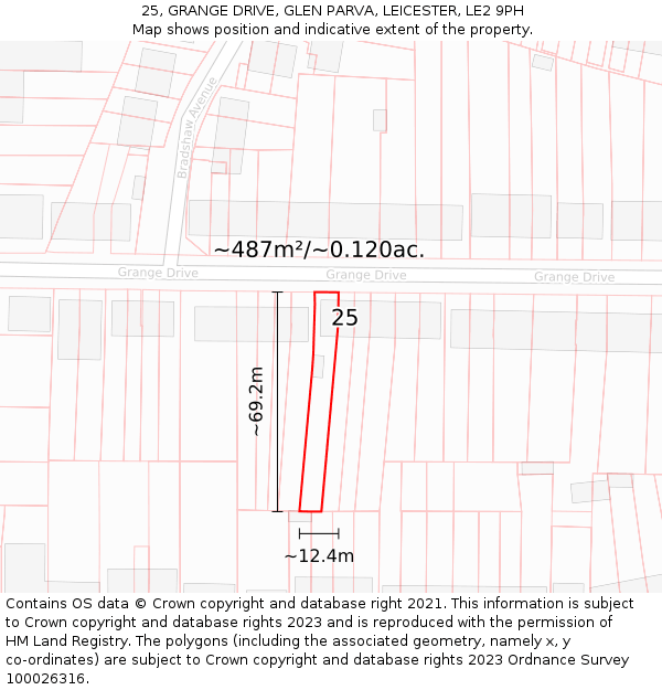 25, GRANGE DRIVE, GLEN PARVA, LEICESTER, LE2 9PH: Plot and title map