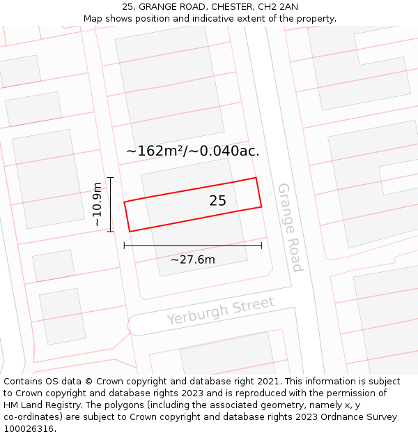 25, GRANGE ROAD, CHESTER, CH2 2AN: Plot and title map