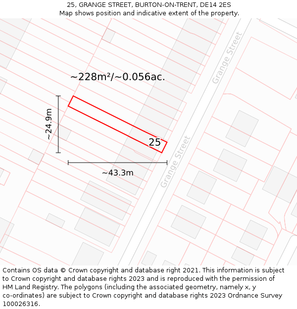 25, GRANGE STREET, BURTON-ON-TRENT, DE14 2ES: Plot and title map