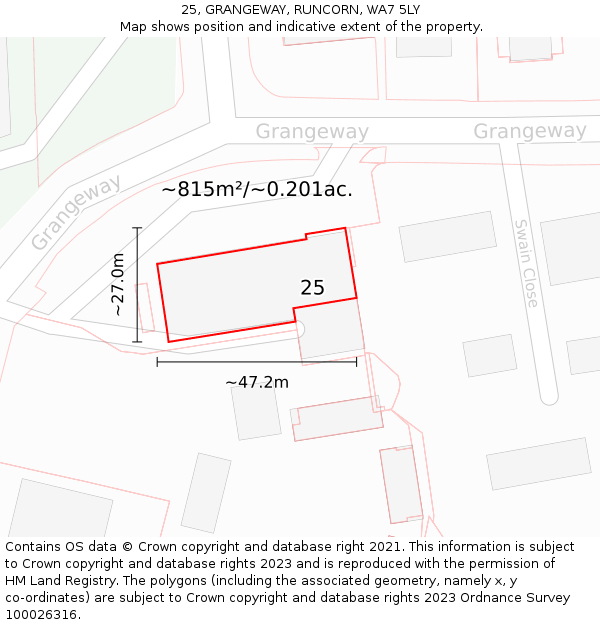 25, GRANGEWAY, RUNCORN, WA7 5LY: Plot and title map