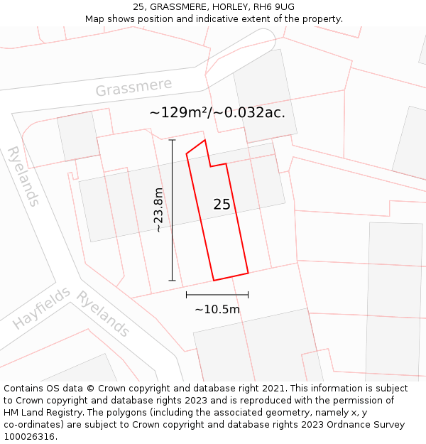 25, GRASSMERE, HORLEY, RH6 9UG: Plot and title map