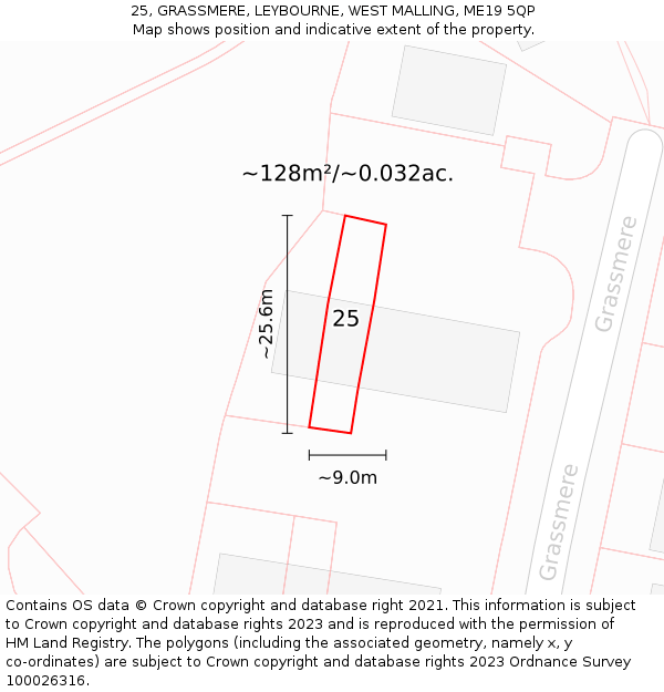 25, GRASSMERE, LEYBOURNE, WEST MALLING, ME19 5QP: Plot and title map