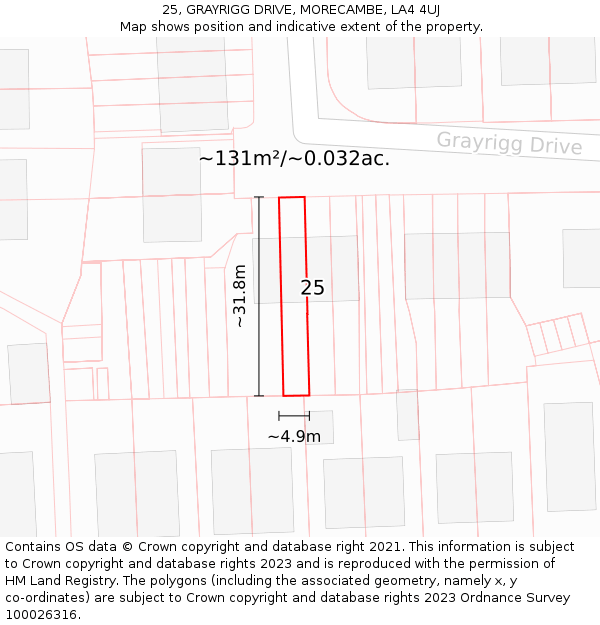 25, GRAYRIGG DRIVE, MORECAMBE, LA4 4UJ: Plot and title map