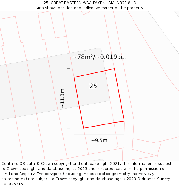 25, GREAT EASTERN WAY, FAKENHAM, NR21 8HD: Plot and title map