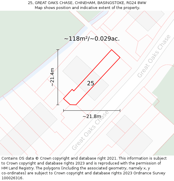 25, GREAT OAKS CHASE, CHINEHAM, BASINGSTOKE, RG24 8WW: Plot and title map