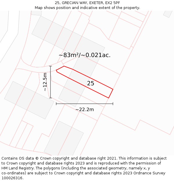 25, GRECIAN WAY, EXETER, EX2 5PF: Plot and title map